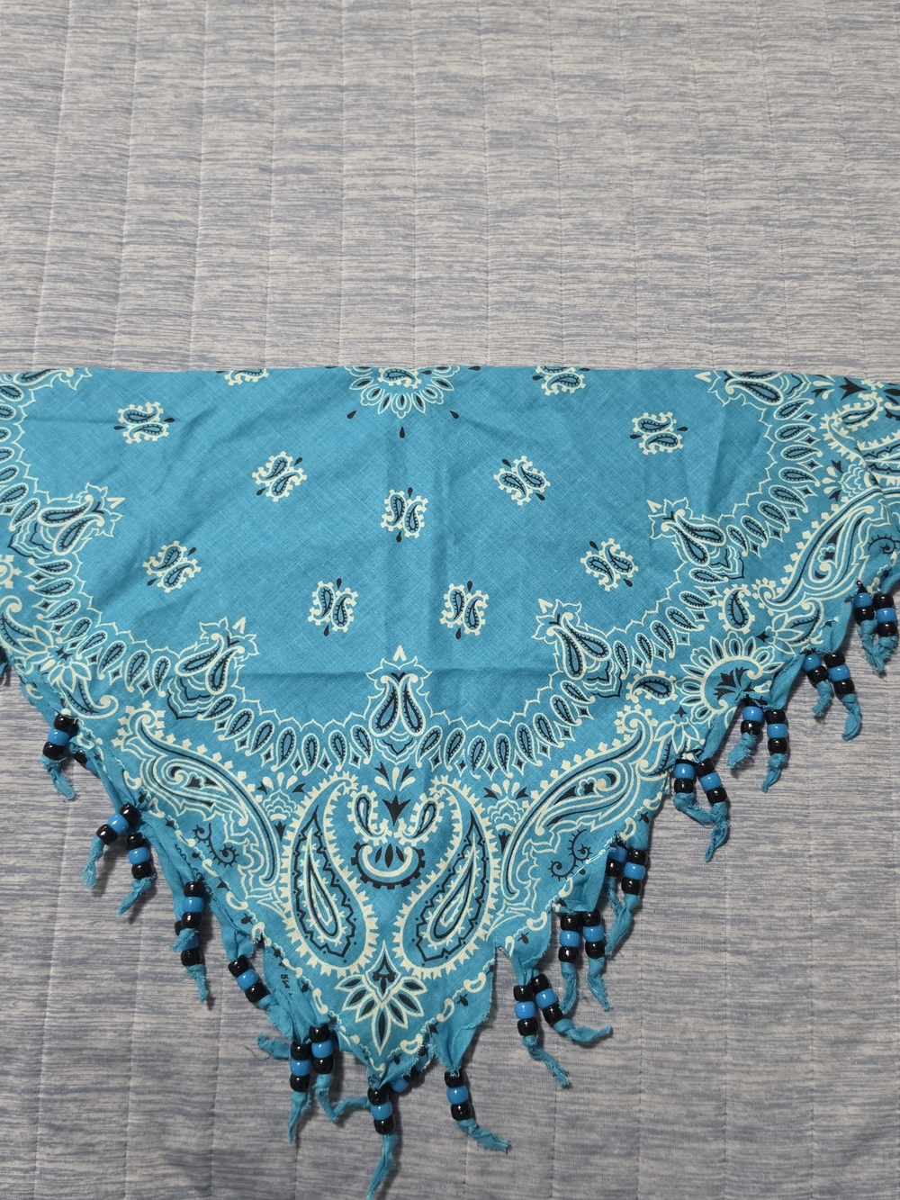 “Vintage Turquoise Paisley Bandana Scarf Beaded Fringe Western Cowgirl Square Da